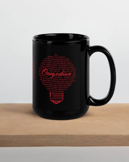 The Onegodian Idea – Black Glossy Mug – Red Lightbulb
