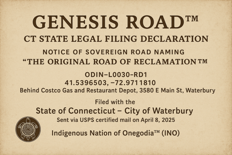 Genesis Road™ – CT State Legal Filing Declaration